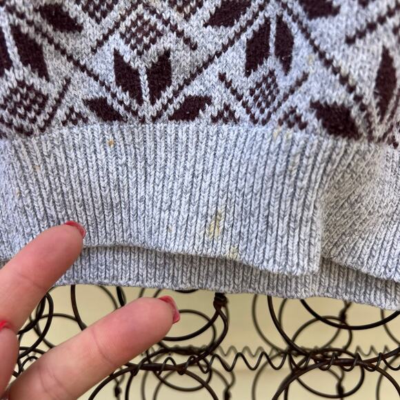 VTG 90s Van Heusen Fair Isle Snowflake All Over Knit Mock Neck Sweater LG Cotton - Picture 2 of 7